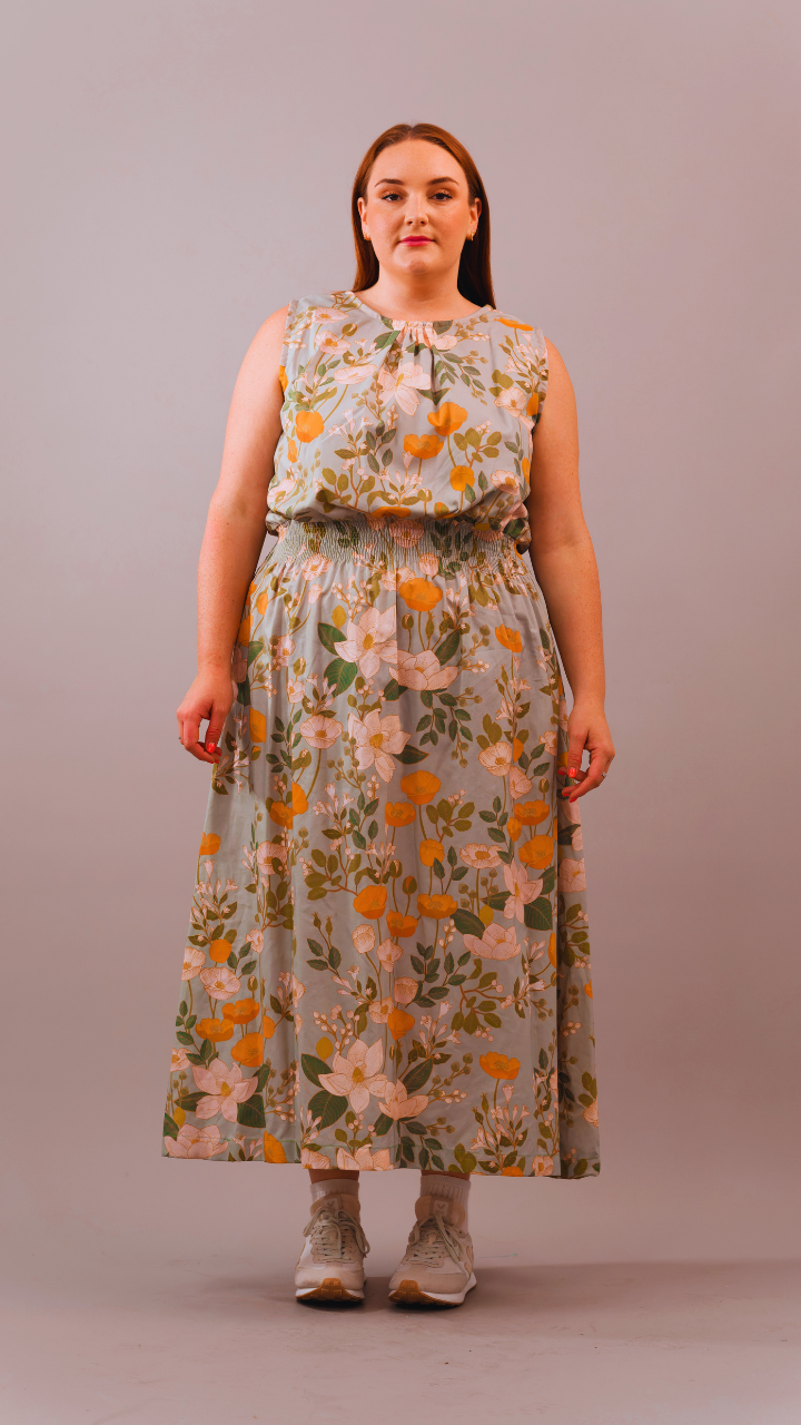 Juno Dress - Green Poppies