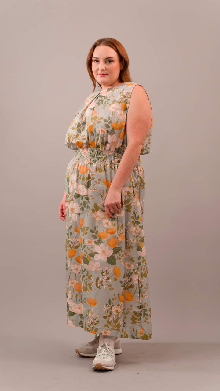 Juno Dress - Green Poppies