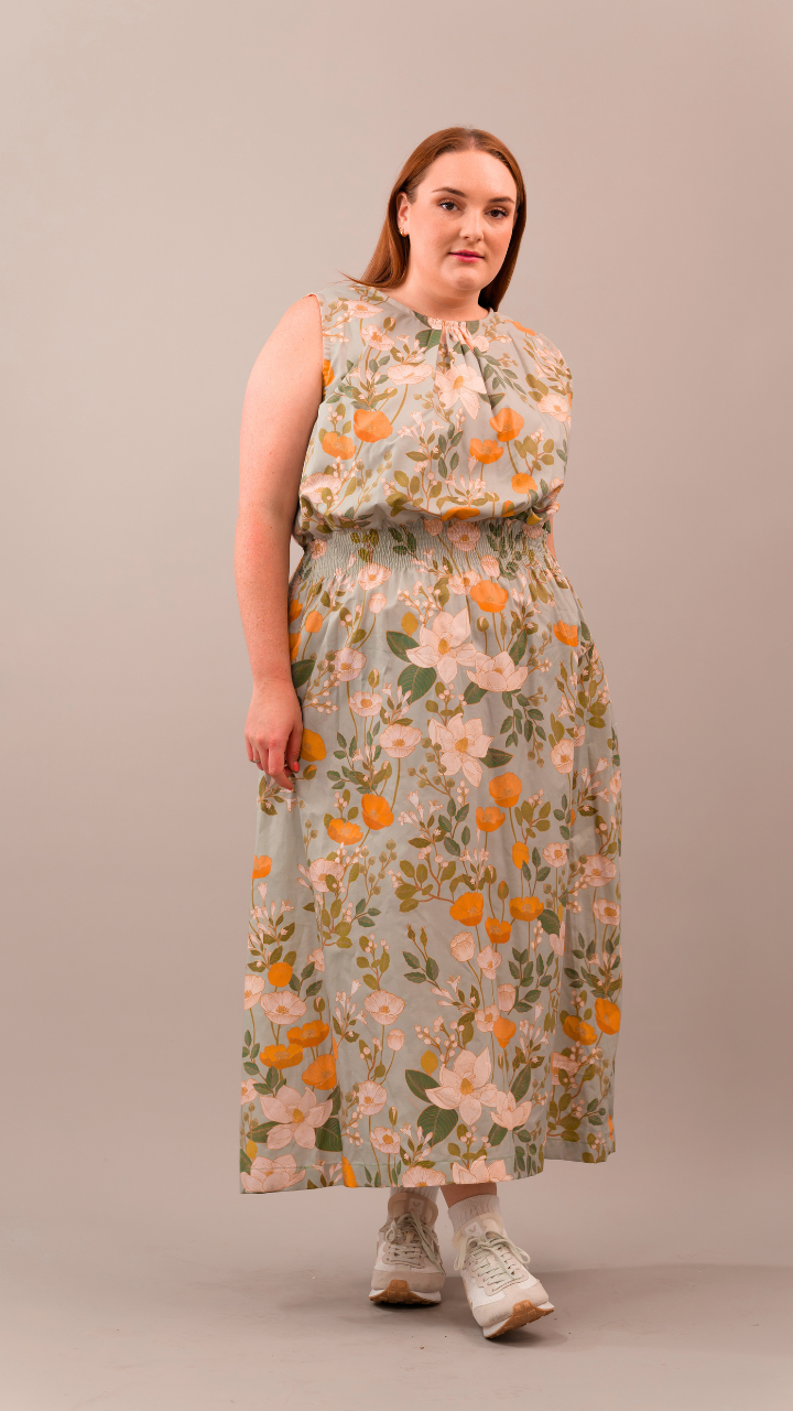 Juno Dress - Green Poppies