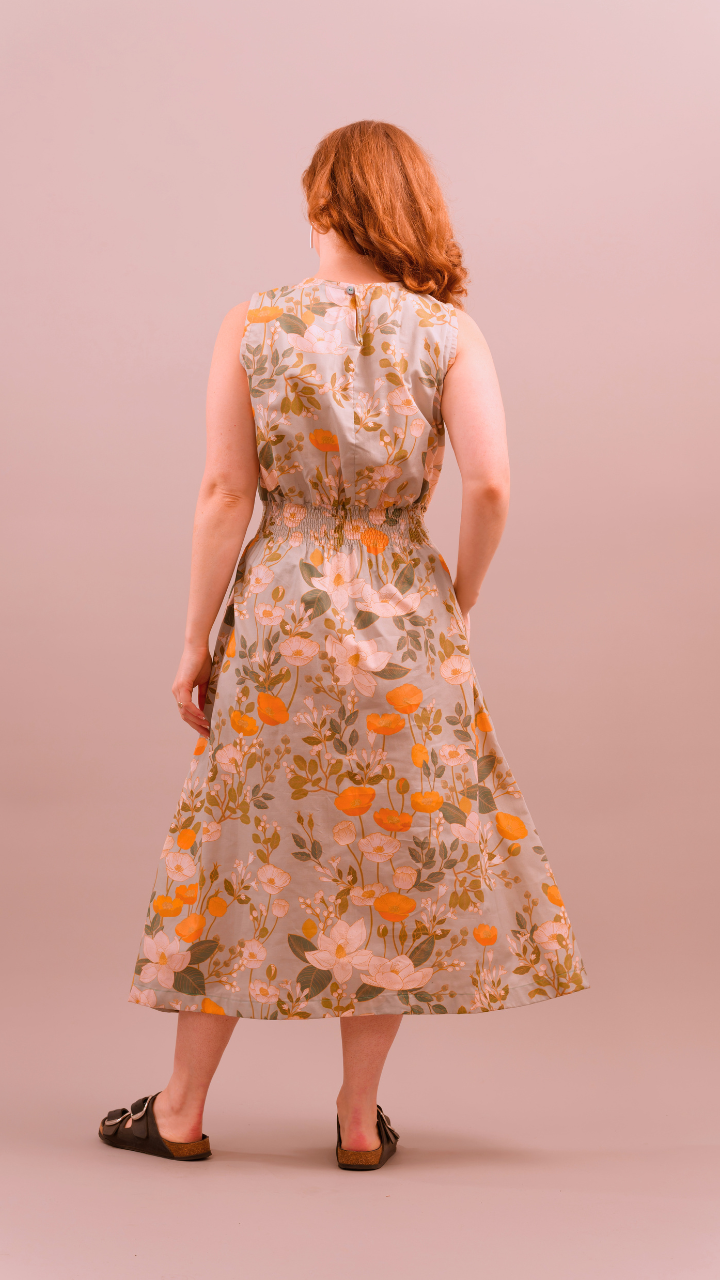 Juno Dress - Green Poppies