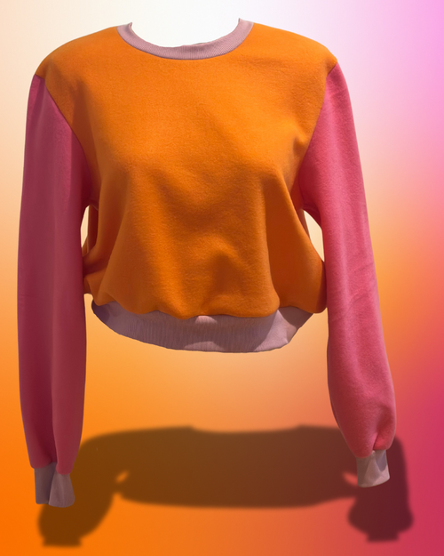 Ebony Bolts Flumper fleece jumper in pink and orange, our best-selling colourway