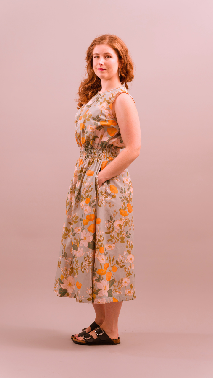 Juno Dress - Green Poppies